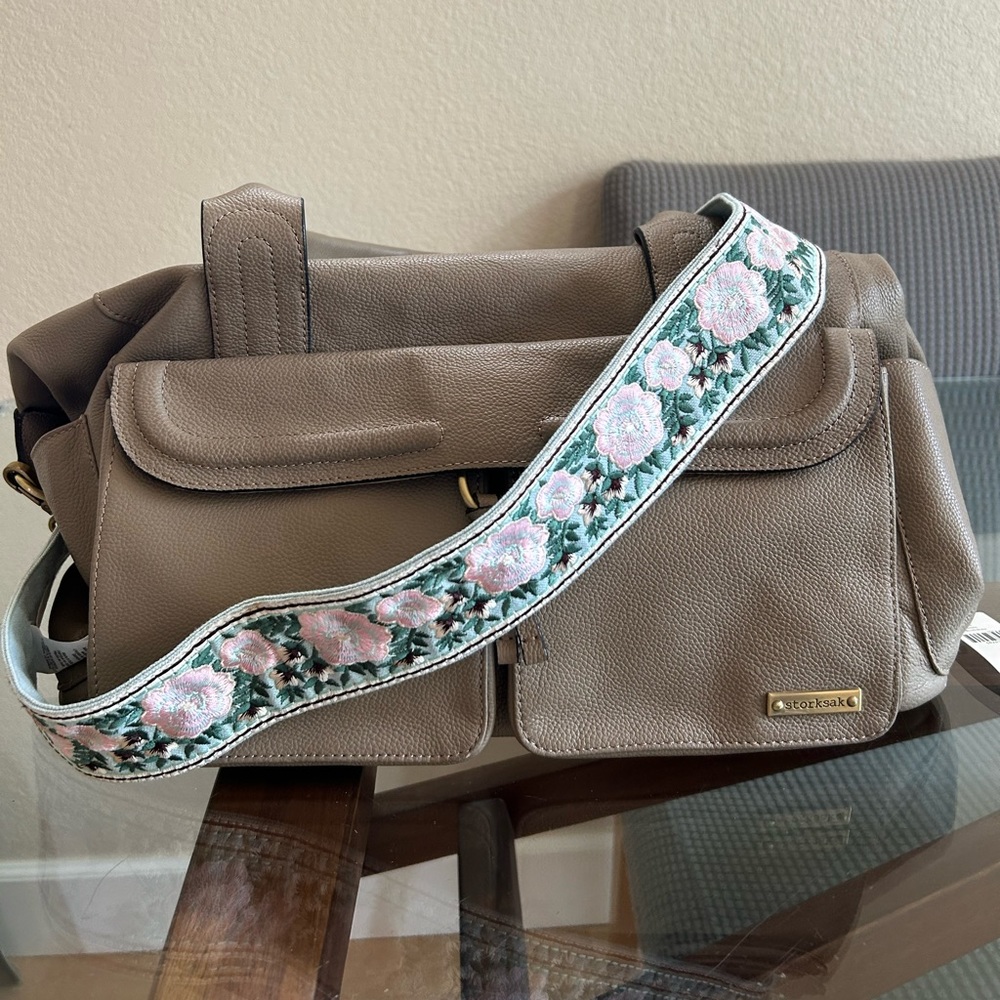 Anthropologie bag strap 100% embroidered cotton with antique brass